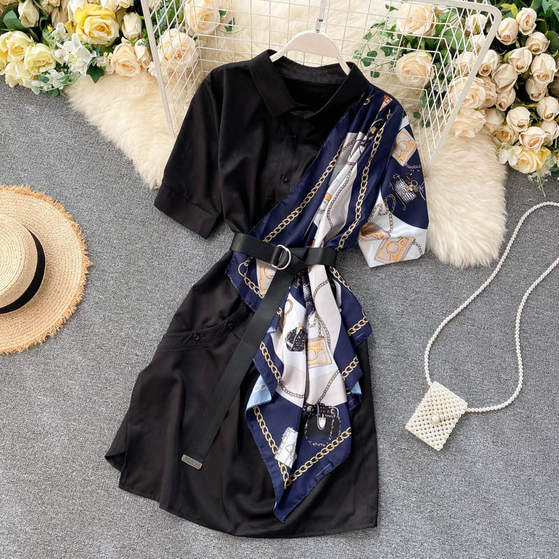 Light Mature Sense Satin Short Sleeve Dress