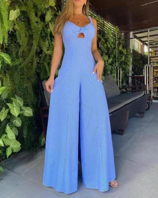 Sleeveless Striped Wide Leg Jumpsuit - Hey Love Boutique