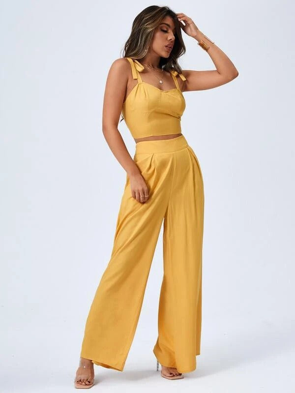 Open Back Suspender Wide Leg Pants Set - Hey Love Boutique