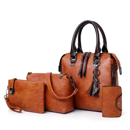 Leather Shoulder Messenger Tote Bag 4pcs Set