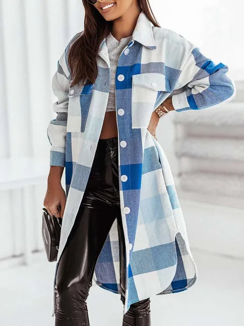 Long Plaid Thick Long Coat - Hey Love Boutique