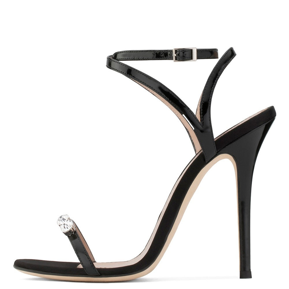 Black One Line With Rhinestone Heels