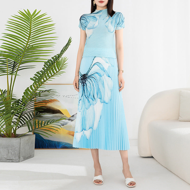 Printed Pleated Dress Set