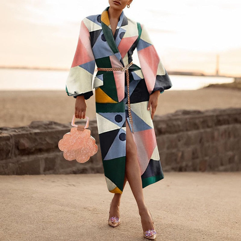 Graphic Print Long Coat - Hey Love Boutique