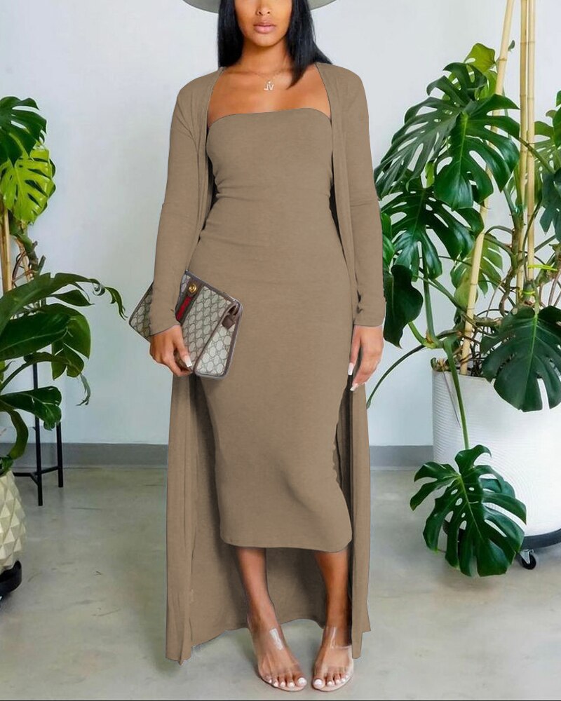 Tube Bodycon Dress With Longline Coat Set