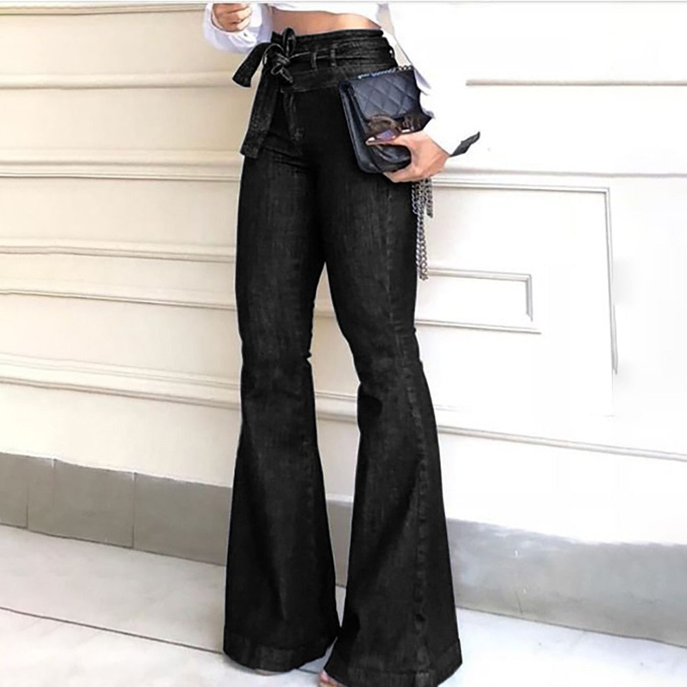 High Waist Denim Flare Pants