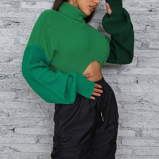 High Collar Crop Loose Sweater - Hey Love Boutique