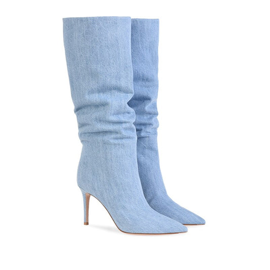 Denim Knee High Slouchy Boots