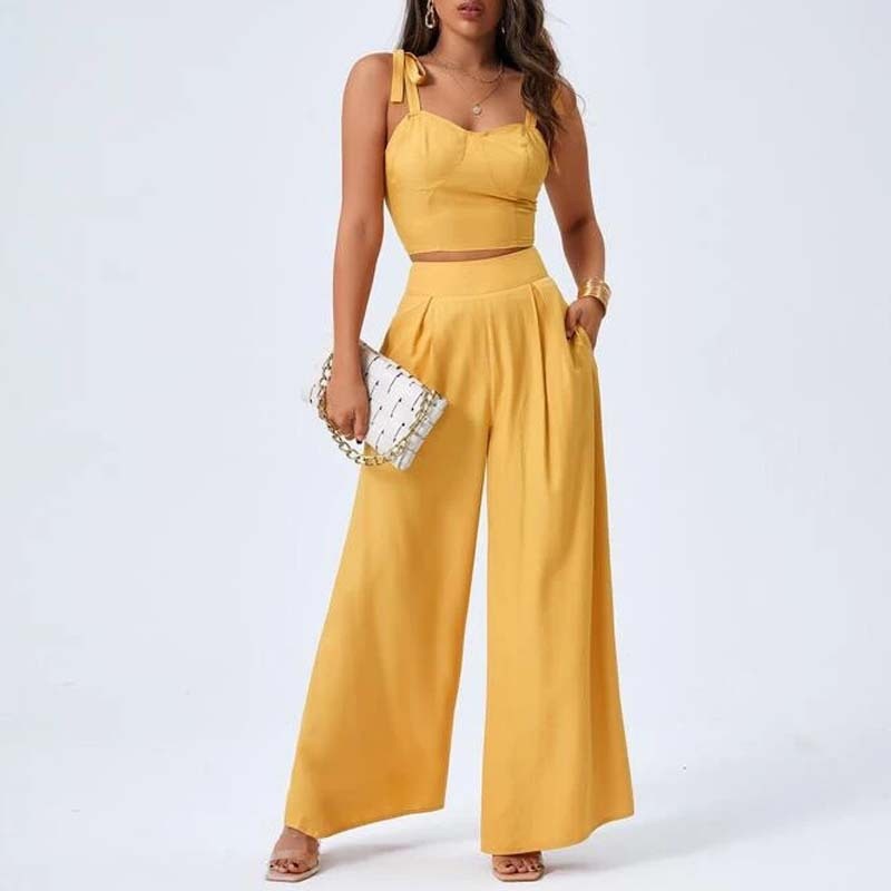 Open Back Suspender Wide Leg Pants Set - Hey Love Boutique