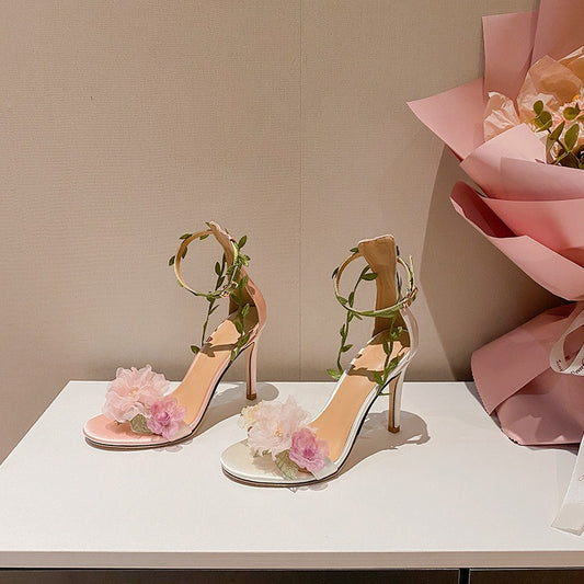 Pink Chiffon Flower Fantasy High Heels