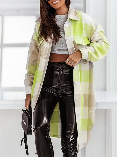 Long Plaid Thick Long Coat - Hey Love Boutique