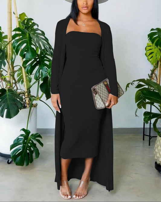 Tube Bodycon Dress With Longline Coat Set