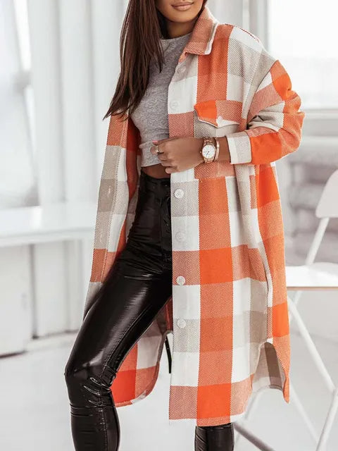 Long Plaid Thick Long Coat - Hey Love Boutique