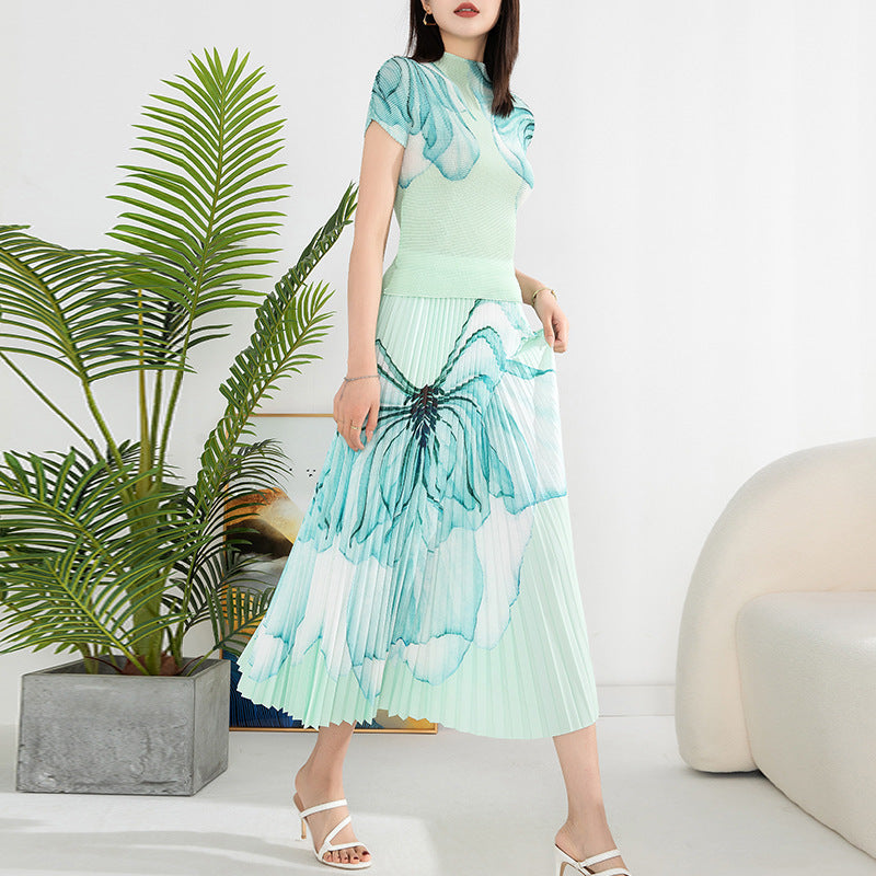 Printed Pleated Dress Set