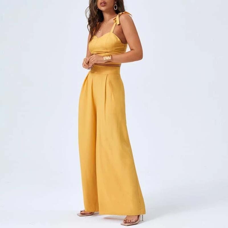 Open Back Suspender Wide Leg Pants Set - Hey Love Boutique