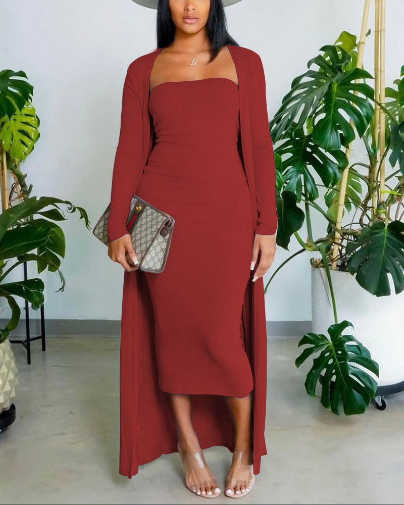 Tube Bodycon Dress With Longline Coat Set