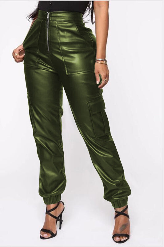 Leather Multiple Pockets Work Pants - Hey Love Boutique