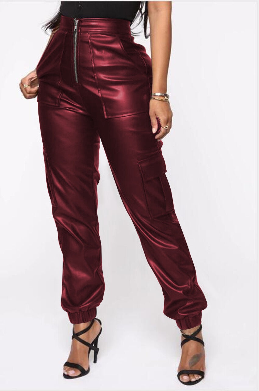 Leather Multiple Pockets Work Pants - Hey Love Boutique