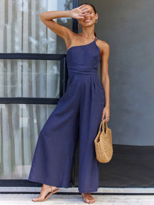 Sleeveless Waistless Backless Loose Wide-Leg Jumpsuit