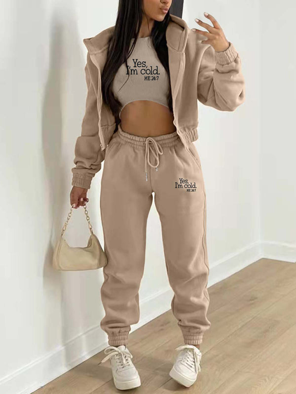 Casual Slogan Tracksuit Set