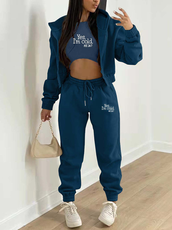 Casual Slogan Tracksuit Set