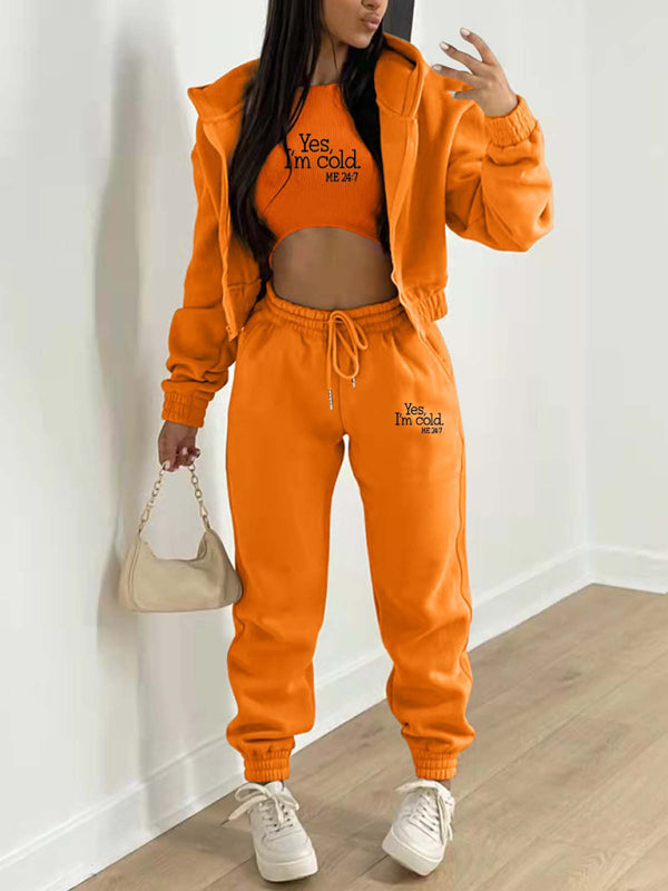 Casual Slogan Tracksuit Set