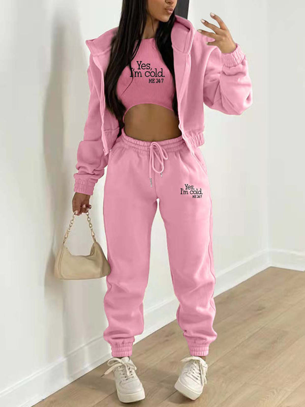 Casual Slogan Tracksuit Set