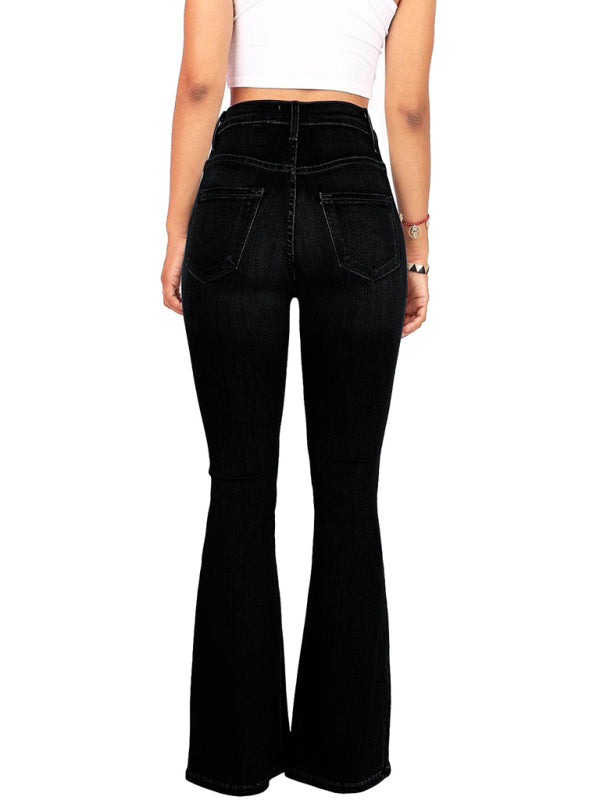 High-Waist Washed Button Denims