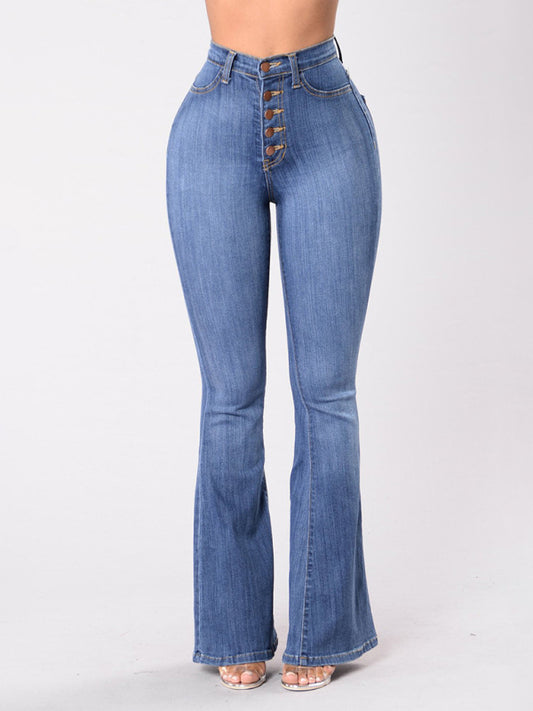 High-Waist Washed Button Denims