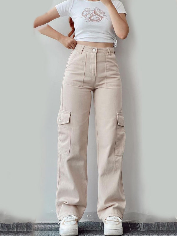 Mid-Rise Three-Dimensional Pocket Pants