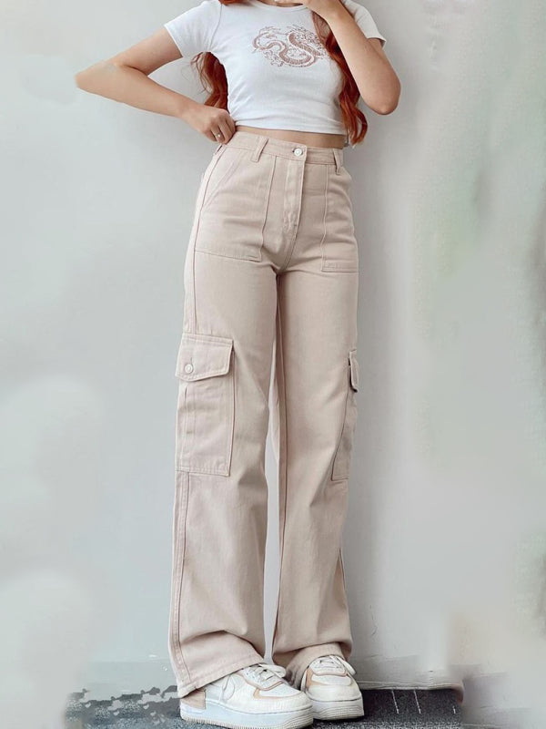 Mid-Rise Three-Dimensional Pocket Pants