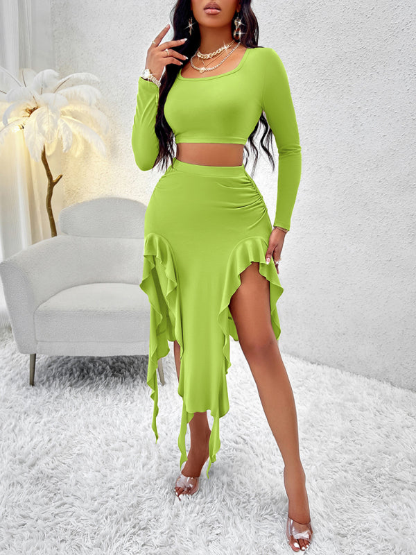 Long Sleeve Top Ruffled Skirt Set