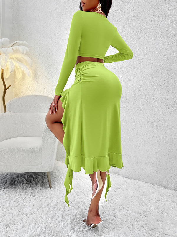 Long Sleeve Top Ruffled Skirt Set