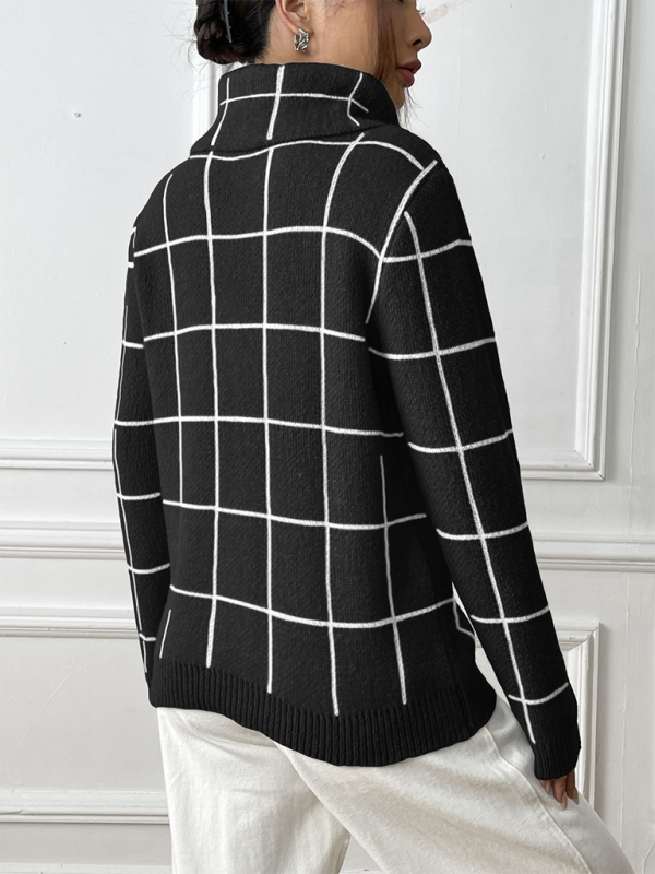 Contrast Plaid Turtleneck Sweater