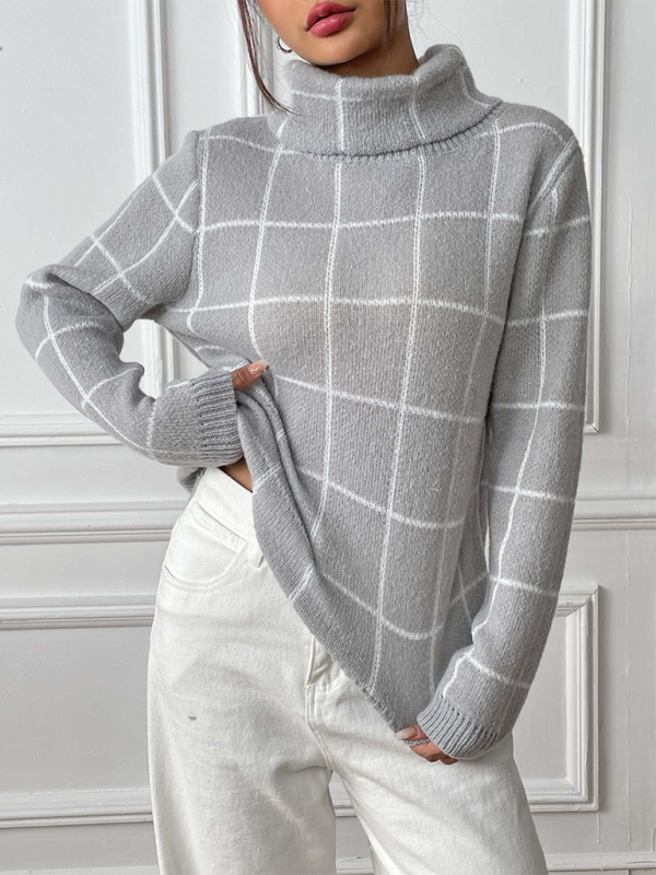 Contrast Plaid Turtleneck Sweater