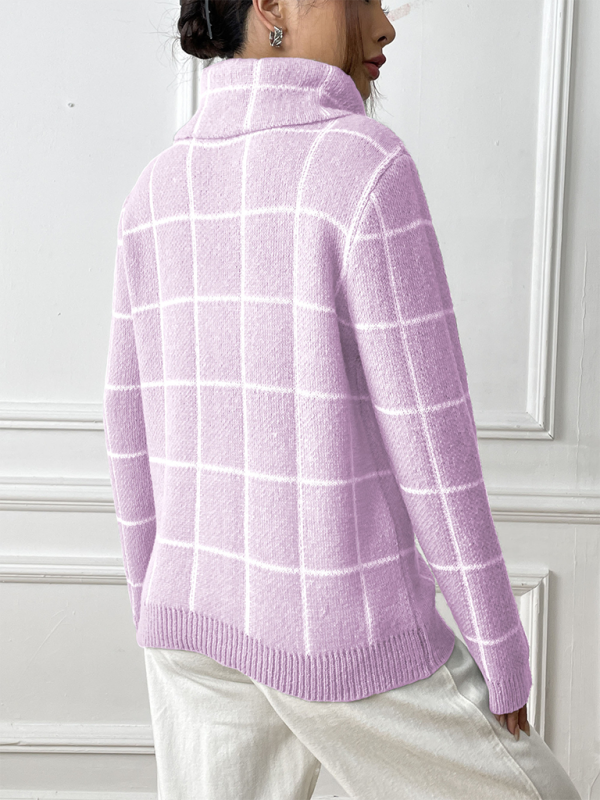 Contrast Plaid Turtleneck Sweater