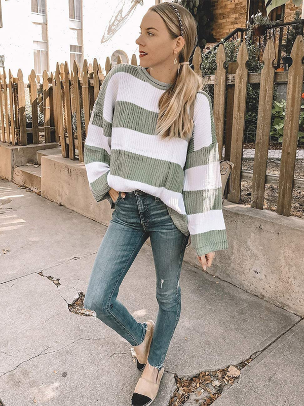 Striped Knit Flare Sleeve Sweater