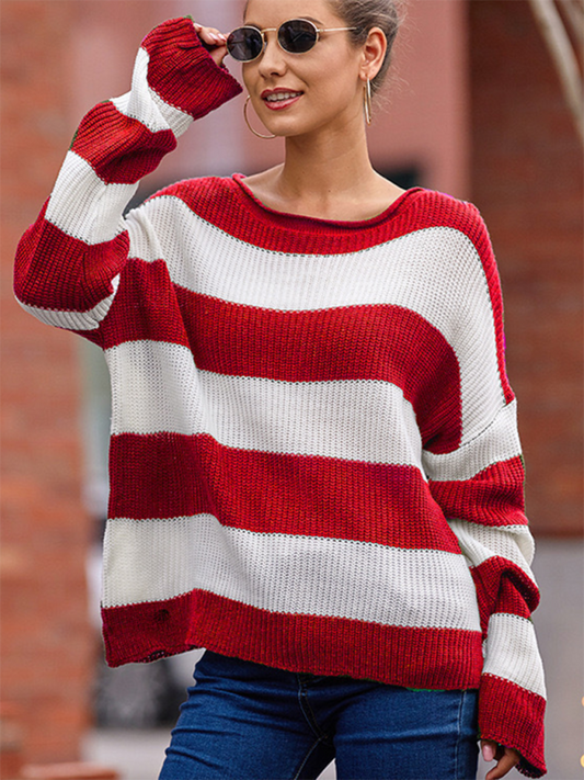 Striped Knit Flare Sleeve Sweater