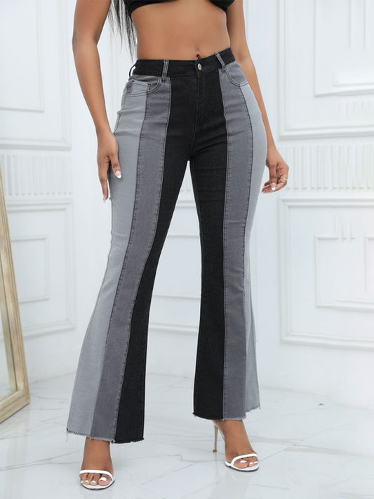 Stretch Washed Color Block Jeans