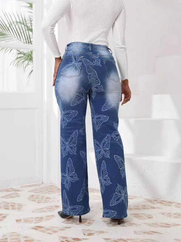 Butterfly Printed High Waisted Straight Leg Pants