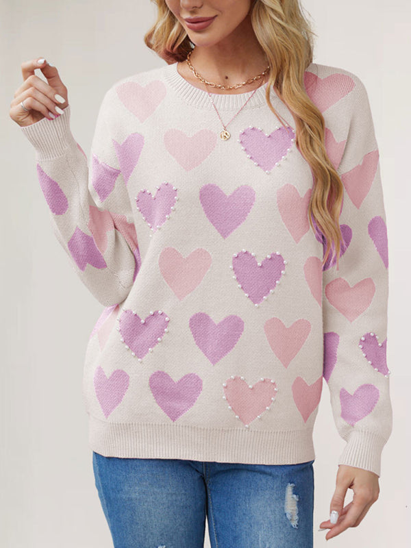 Valentine's Day Love Peach Pullover Knitted Sweater