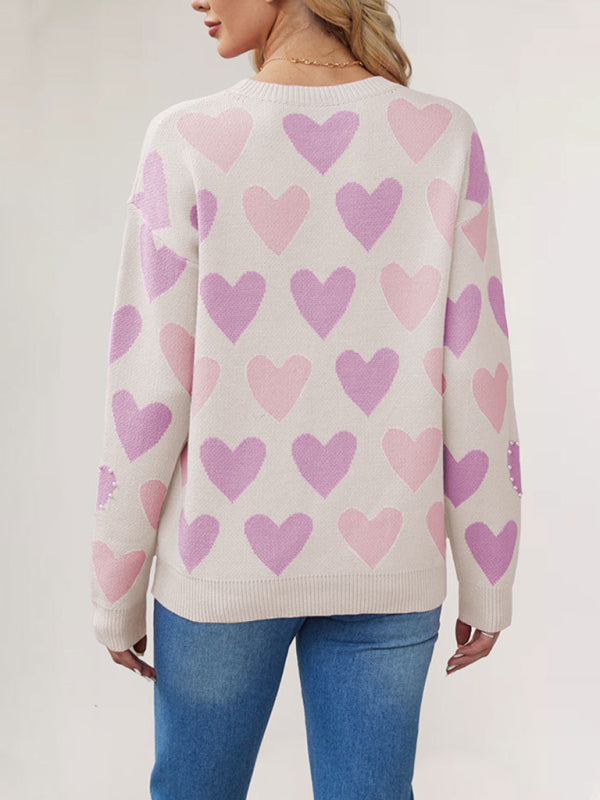 Valentine's Day Love Peach Pullover Knitted Sweater