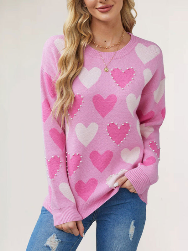 Valentine's Day Love Peach Pullover Knitted Sweater