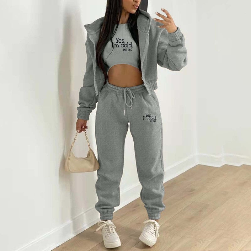 Casual Slogan Tracksuit Set