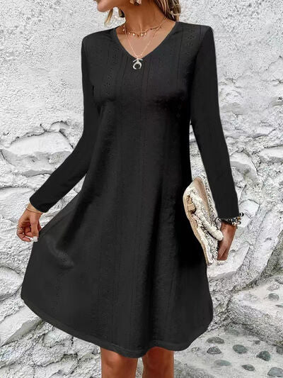 Eyelet Long Sleeve Mini Dress