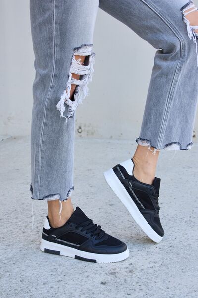 Lace-Up Round Toe Flat Sneakers - Hey Love Boutique