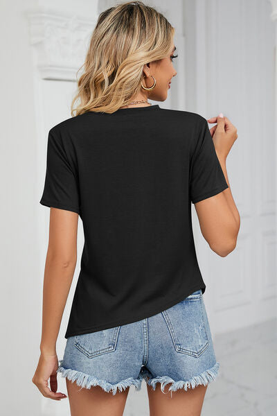 Ruched Round Neck Short Sleeve T-Shirt - Hey Love Boutique