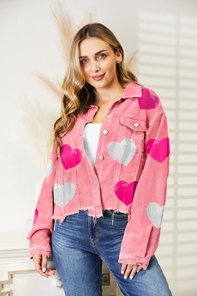 Heart Sequin Dropped Shoulder Jacket - Hey Love Boutique