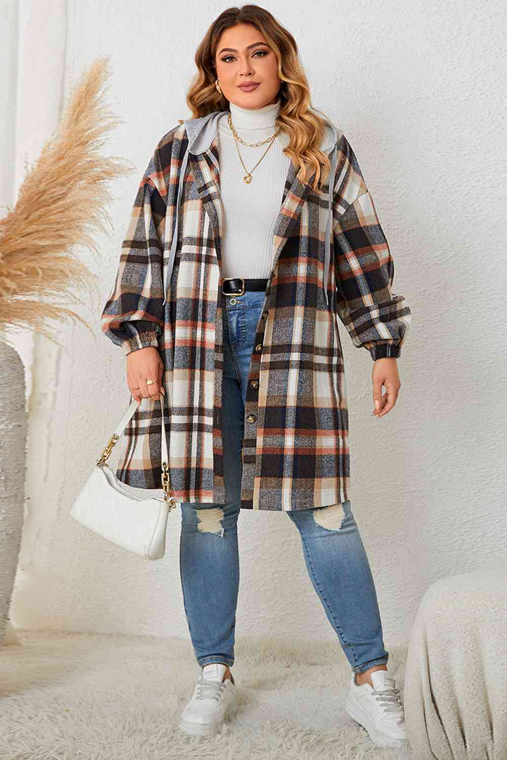 Plus Size Plaid Hooded Coat