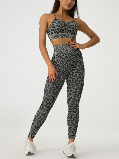 Leopard Crisscross Top and Leggings Active Set - Hey Love Boutique